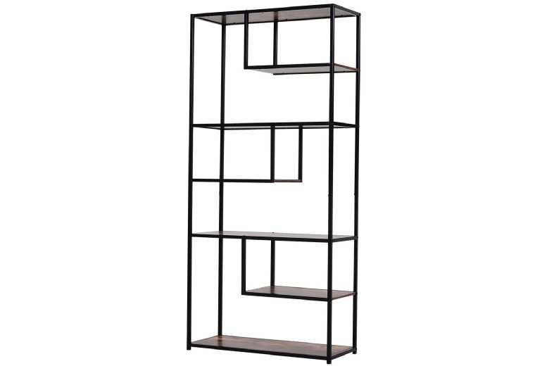 Industrial Metal & Wood 6-Tier Staggered Display Storage Shelf - Heavy-Duty, Space-Saving, Modern | Wowcher