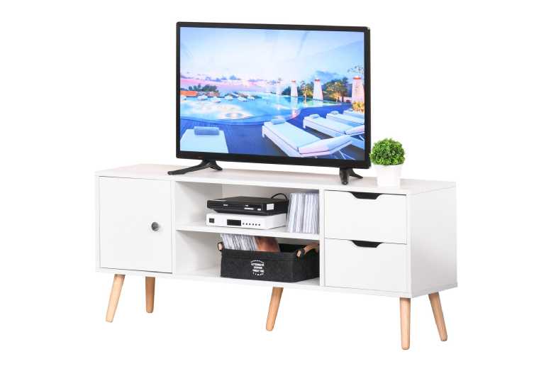 Modern Scandi TV Stand with Drawers & Shelf - White & Pine, Storage, 50" Max TV | Wowcher