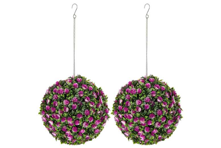 Set of 2 UV-Protected Artificial Topiary Rose Balls - 28cm Decorative Faux Plant Spheres for Home & Garden | Wowcher