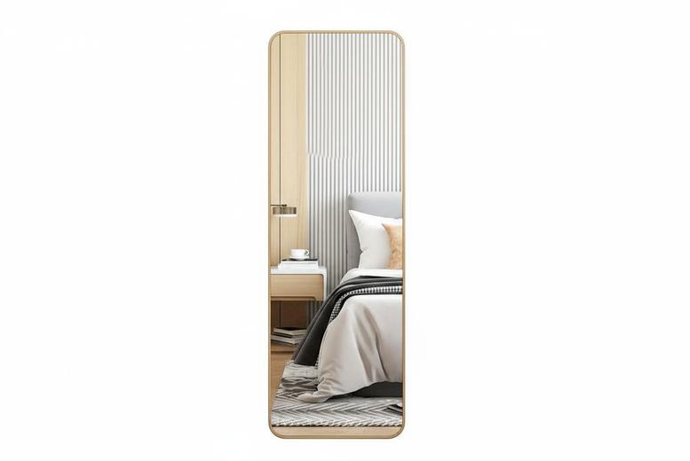 Full Length Mirror with Rounded Corners and Stylish Gold Finish | Wowcher
