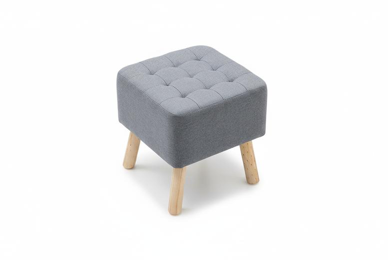 Linen Fabric Padded Wooden Leg Footstool | Wowcher