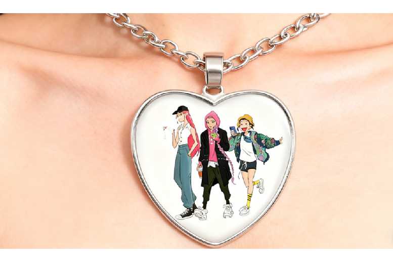 Kpop Demo Hunter- Heart Pendant Necklace - Alloy Glass Statement Chain, Adjustable Length | Wowcher