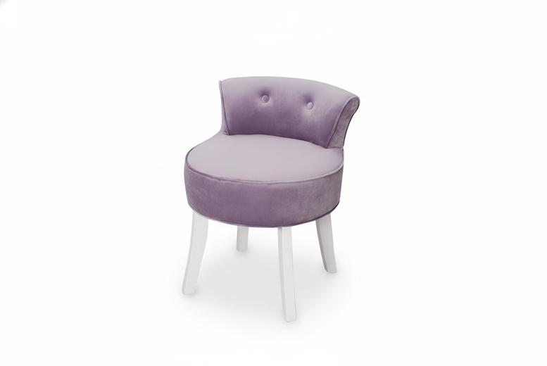 Upholstered Purple Velvet Vanity Stool with Tufted Plush Backrest and Wooden Legs | Wowcher