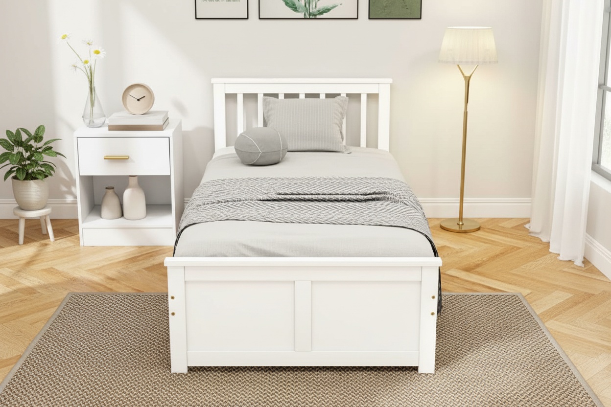 White Solid Pine Single Bed Frame with Storage Drawers - Space-Saving Bedroom Furniture | Wowcher