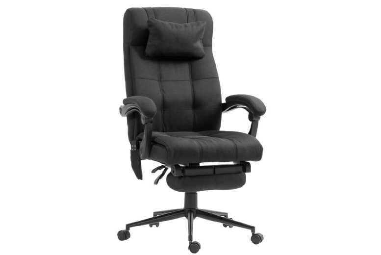 Ergonomic Massage Office Chair - Black Linen, Heated, Reclining, Footrest, Adjustable Height | Wowcher