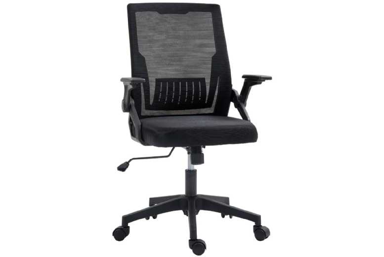 Ergonomic Mesh Office Chair with Lumbar Support - Adjustable Height, Flip-Up Arms, Black | Wowcher