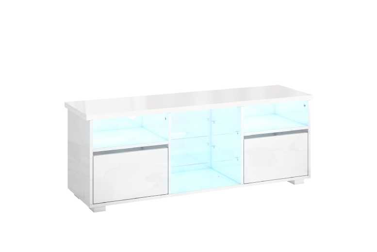 Contemporary High Gloss TV Stand Cabinet with LED Lights & Storage - MDF & Glass, Fits up to 55" TVs | Wowcher