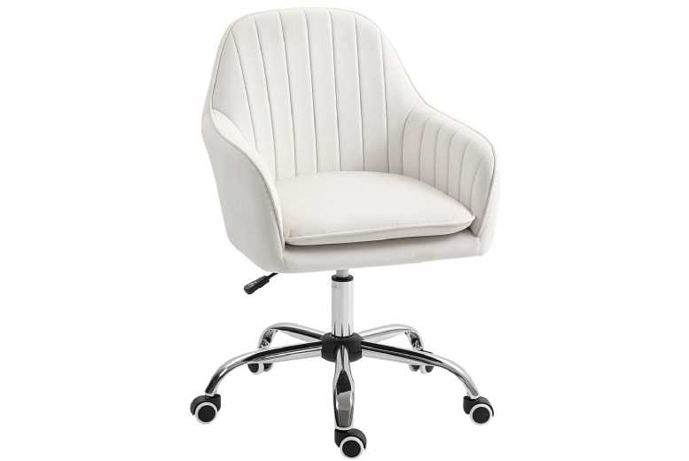 Velvet-Feel Ergonomic Office Chair - Adjustable Height, Cream White, 120kg Capacity | Wowcher