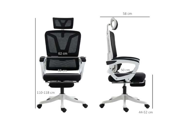 Ergonomic Reclining Mesh Office Chair - Adjustable Headrest, Lumbar & Footrest - Black | Wowcher