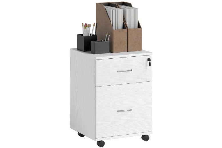 Wood-Effect Lockable Two Drawer Filing Cabinet - Mobile Office Storage | Wowcher