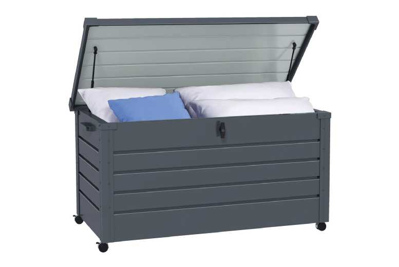 311L Galvanised Steel Lockable Garden Storage Box with Wheels - Weatherproof Outdoor Storage Solution, Dark Grey | Wowcher