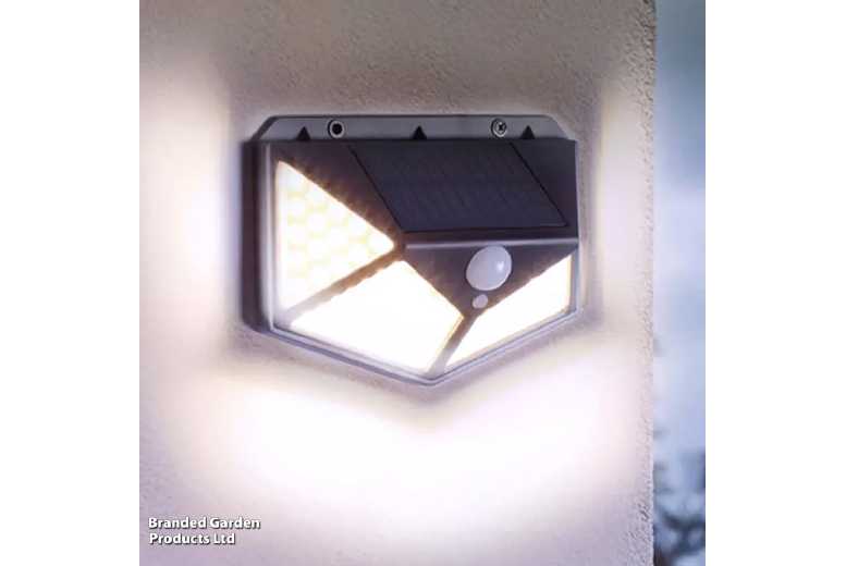 100 LED Solar Motion Sensor Outdoor Wall Light - IP65 Waterproof | Wowcher