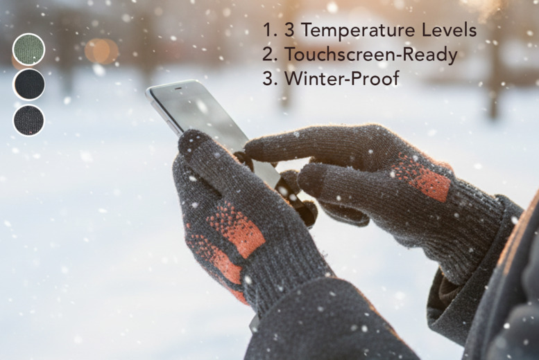 Unisex Grey: USB Heated Touchscreen Gloves with 3 Levels and Double-Sided Warming | Wowcher