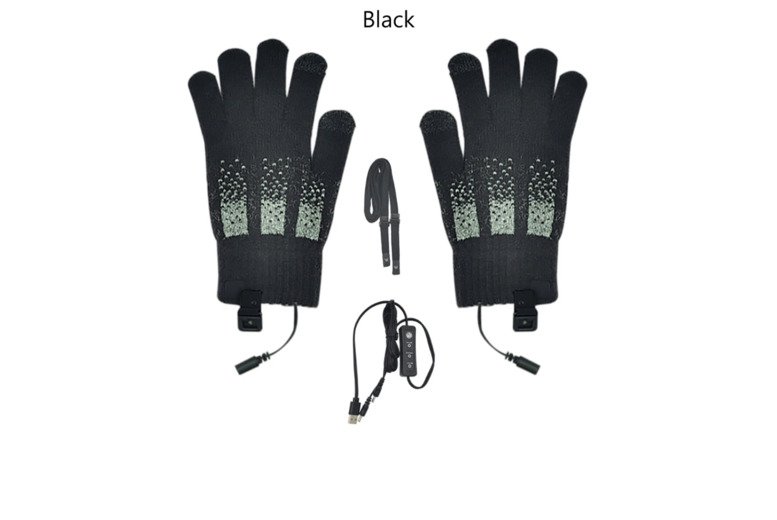 Unisex Black: USB Heated Touchscreen Gloves with 3 Levels and Double-Sided Warming | Wowcher
