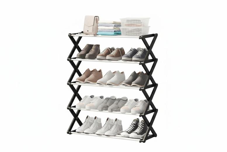 Foldable Multi-Tier Metal Shoe Rack with 5 Spacious Shelves | Wowcher