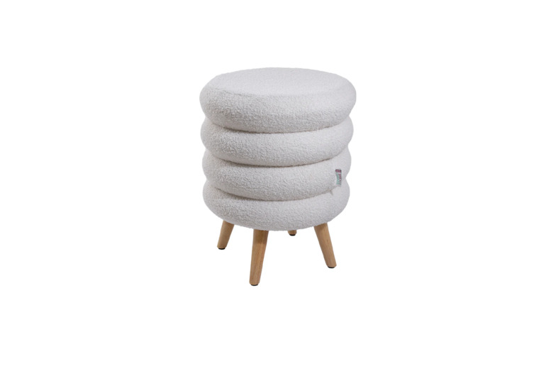 Teddy Fleece Upholstered Footstool with Wooden Legs - Sculptural Design for Modern Homes | Wowcher