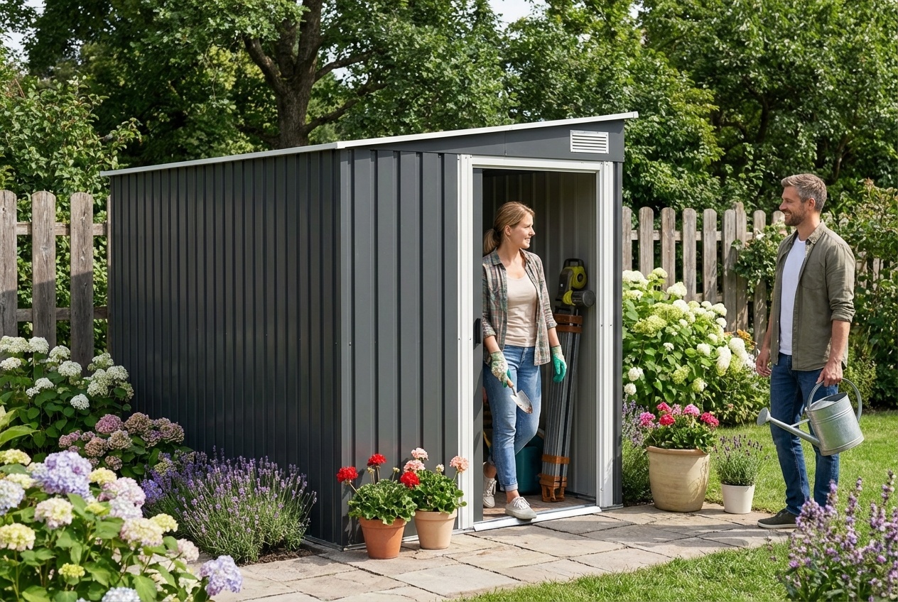 7 x 5ft Galvanised Steel Garden Storage Shed with Sliding Door - Weather-Resistant, Lean-To Design | Wowcher