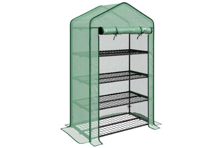 Four-Tier Mini Greenhouse Storage Unit with Reinforced Plastic Cover - Weatherproof Shelving for Garden Tools & Plants | Wowcher