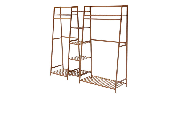 Spacious Bamboo Garment Rack With Multiple Shelves & Hanging Rods | Wowcher