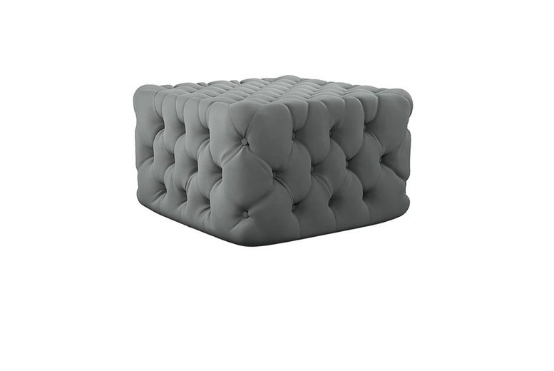 Elegantly Quilted Grey Velvet Footstool with Buttoned Tufted Design, 62cm | Wowcher
