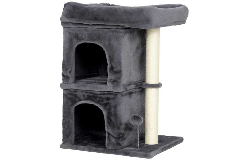 66cm Cat Tree with Sisal Scratching Posts & Plush Condos - Space-Saving, Multi-Level, Dark Grey | Wowcher