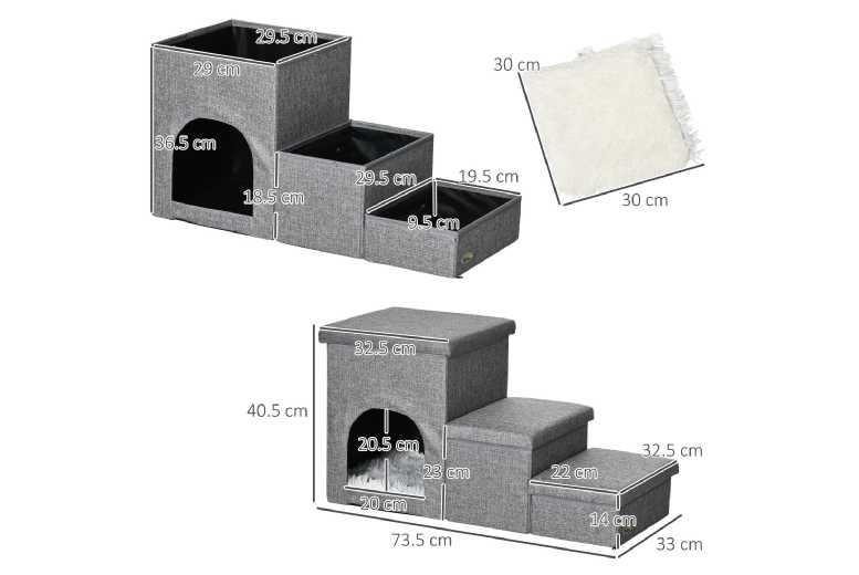 3-Step Dog Ramp & House with Plush Cushion - Multi-Function Pet Stairs for Small Breeds, Storage & Comfort | Wowcher