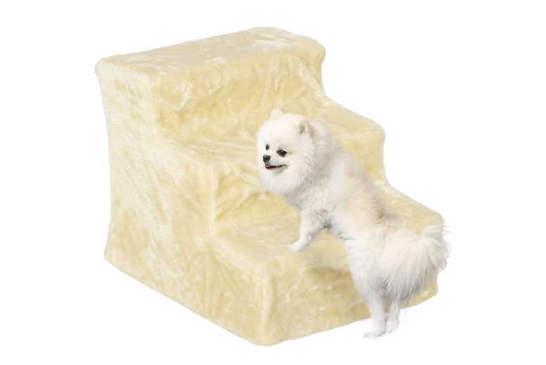 3-Step Plush Dog Stairs - Portable Bed Ladder for Small Pets, Soft Flannel, Lightweight | Wowcher