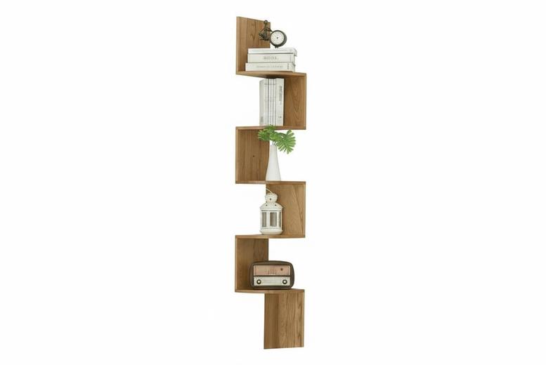 Modern Rustic Tiered Wooden Floating Corner Shelf with Five Shelves | Wowcher