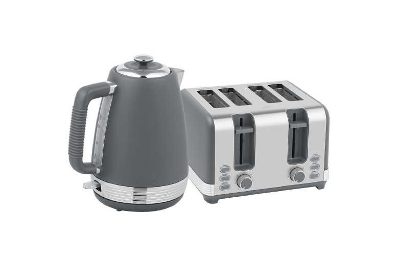 Kettle & Toaster Set - Rapid Boil 1.7L Kettle, 4-Slice Toaster, Energy Efficient, Sleek Grey/Silver | Wowcher