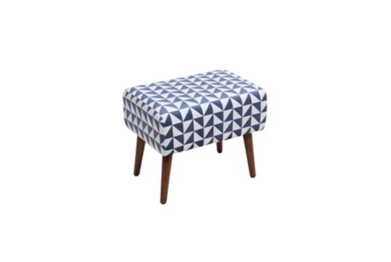 Chic Mid-Century Ottoman with Blue Lattice and Walnut Rubberwood Legs | Wowcher