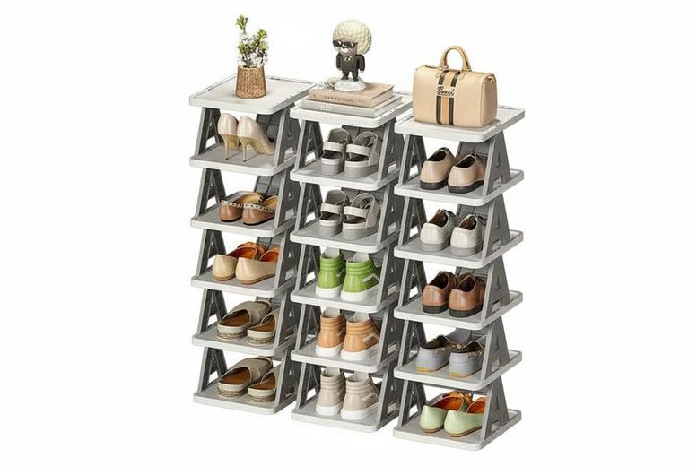 Maximize Space with Versatile 6-Tier Folding Plastic Shoe Rack Organizer | Wowcher