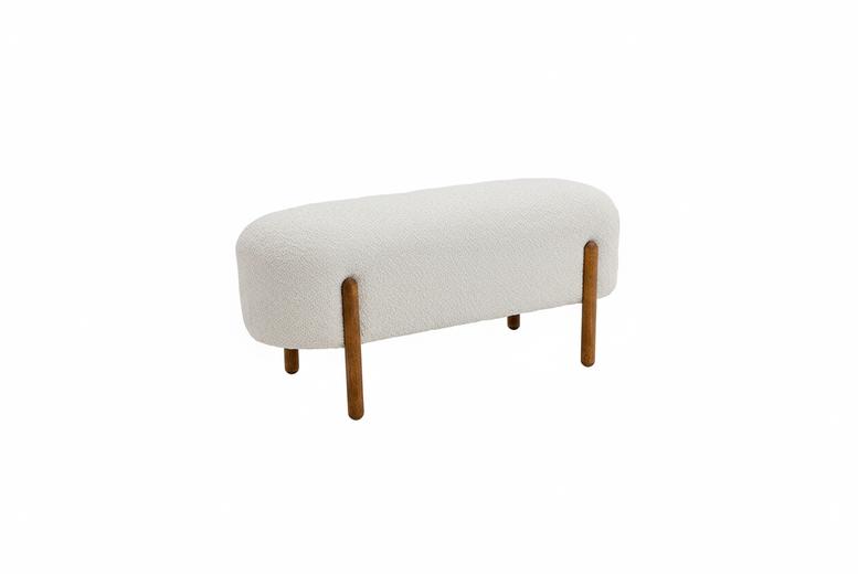 Elegant Upholstered Bench with Walnut Wooden Legs, Seats Two Comfortably | Wowcher