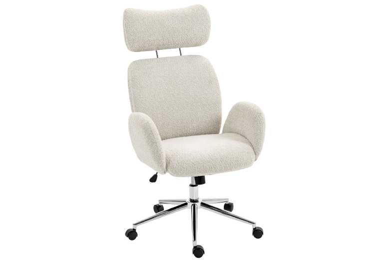 Ergonomic Office Chair with Adjustable Headrest - Boucle Fabric, Pale Grey, High-Resilience Foam | Wowcher