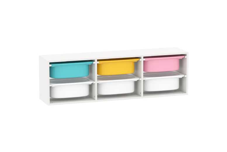 Low 2-Tier Kids Modular Toy Storage Unit with 6 Colourful Plastic Bins - Bedroom & Nursery Organiser | Wowcher