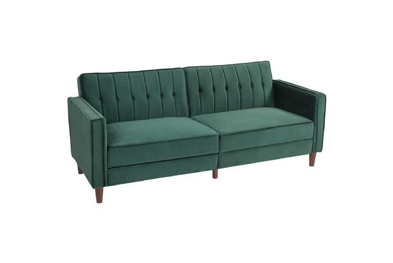 Velvet 3-Seater Reclining Sofa Bed - Modern Green, Split Back, Plush Comfort | Wowcher