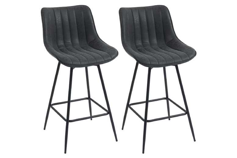 Set of 2 Faux Leather Swivel Bar Stools - Adjustable, Modern Black Kitchen Chairs | Wowcher