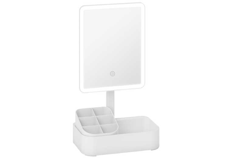 Rechargeable LED Vanity Mirror with Touch Control, 180° Rotation, Built-in Storage - Modern Dressing Table Mirror | Wowcher