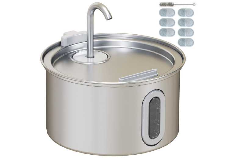 2.5L Stainless Steel Cat Water Fountain - Silent Pump, Advanced Filters, Hygienic Design | Wowcher