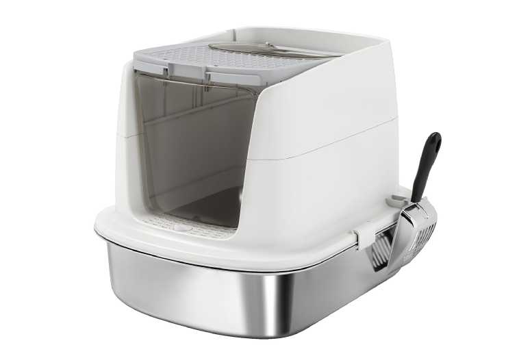 Large Stainless Steel Cat Litter Box with Scoop, Bag & Top Exit - Odour-Resistant, Easy-Clean Tray | Wowcher
