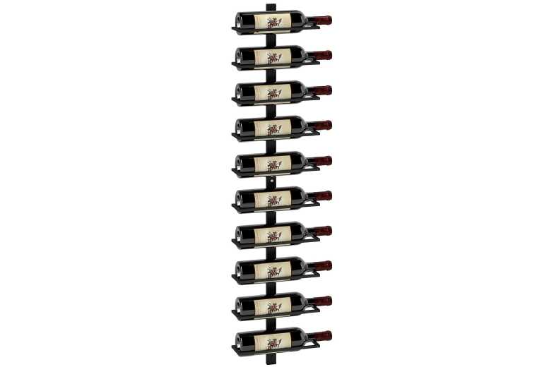 10-Tier Steel Wall Wine Rack - Space-Saving Modular Bottle Storage, Black | Wowcher