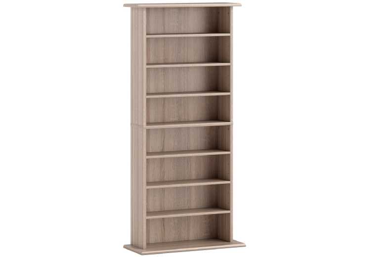 Natural Wood CD Storage Tower - 360 Capacity, Adjustable Shelves, Slim Minimalist Design | Wowcher