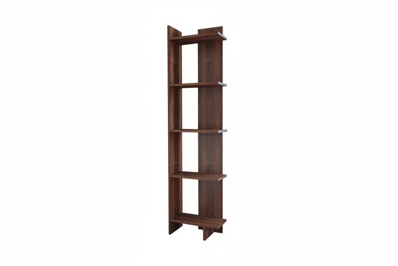Modern 5-Tier Corner Bookshelf, Space-Saving Walnut Storage Solution | Wowcher