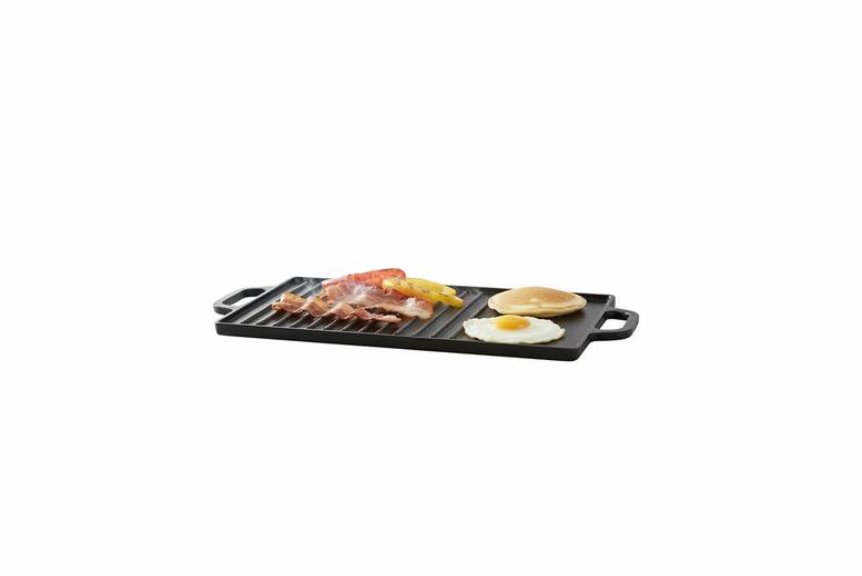 Non-Stick Cast-Iron Griddle Pan with Reversible Smooth and Ribbed Sides | Wowcher