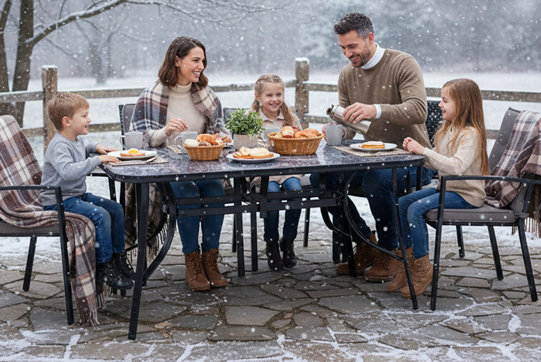 Garden Tempered Glass Marble-Effect Coffee Table wth Metal Base | Wowcher
