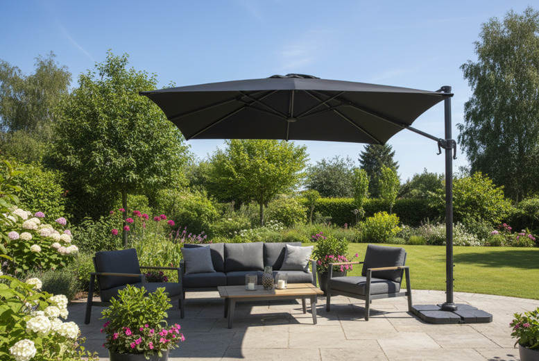 3m Cantilever Parasol with Solar LED Lights and HDPE Base | Wowcher