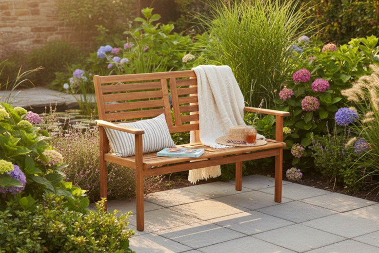 Napoli 2-Seater Bench - Durable Plantation Acacia Hardwood, Natural Finish | Wowcher