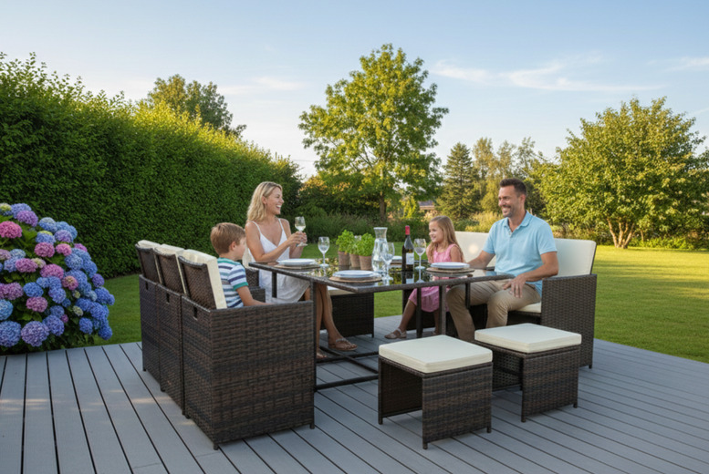 Cannes 10 Seater Rattan Cube Dining Set with Steel Frame | Wowcher