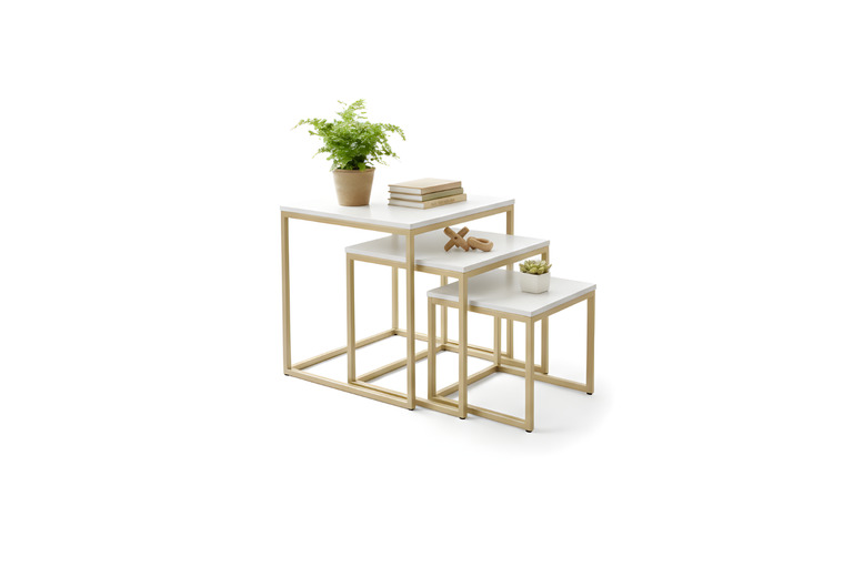 3pc Industrial Nesting Coffee Table Set with Woodgrain Tops & Metal Frame - 3 Colours | Wowcher