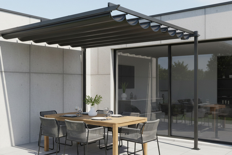 10FT x 13FT Outdoor Lean-To Pergola with Adjustable Canopy & Trellis | Wowcher