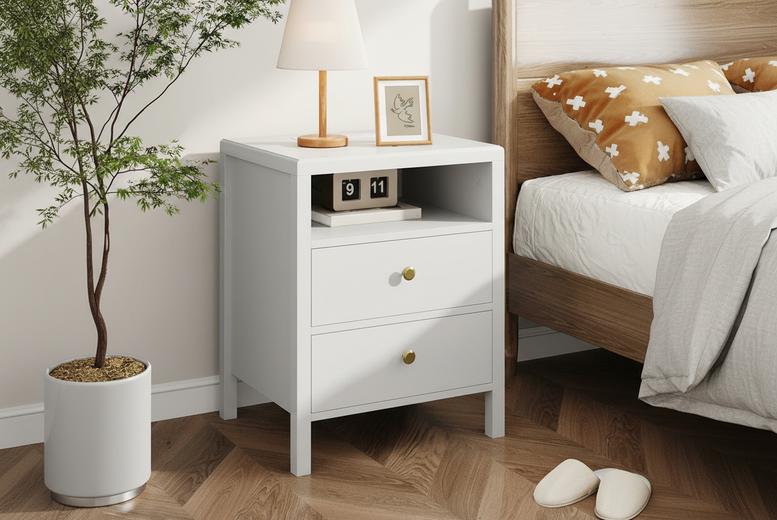 Set of 2 Bedside Tables with Integrated UK Sockets & USB Ports | Wowcher
